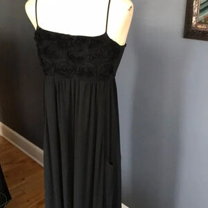 Anama black floral bodice stretch knit maxi, Sm